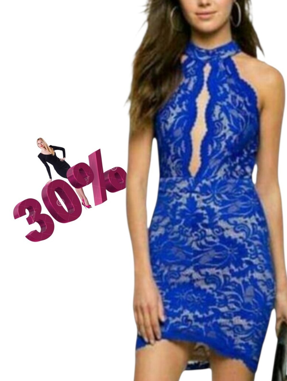 Aidan Mattox Royal Blue Lace Halter Cutout Backless Mini Cocktail Dress 4